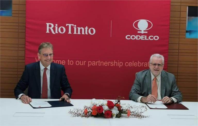 Codelco y Rio Tinto firmaron asociación estratégica llamada Nuevo Cobre S.A.