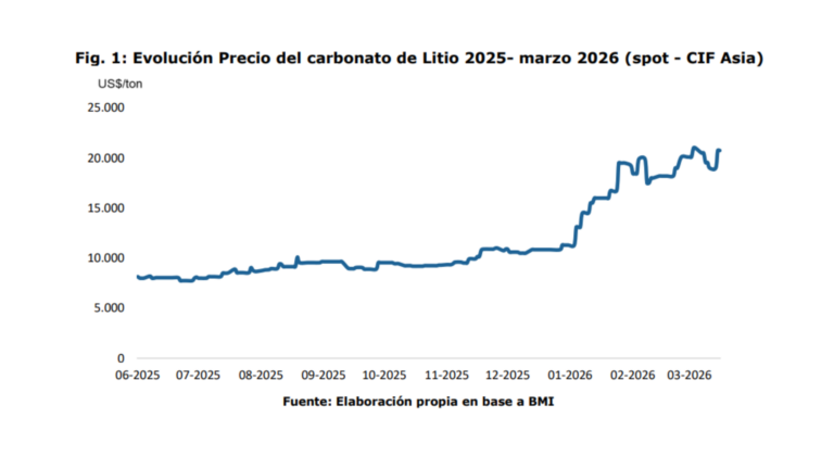 Precio del litio mantiene tendencia al alza en marzo impulsado por restricciones de oferta y mayor demanda energética según estudio de Cochilco